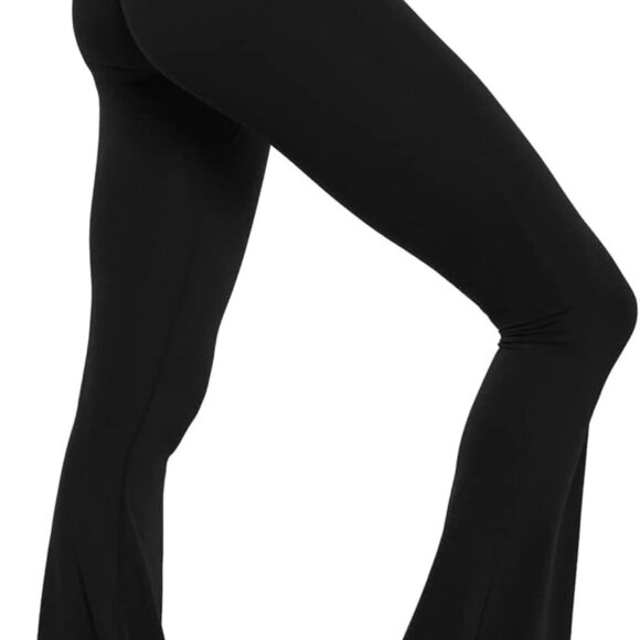 Women's Black High-Waisted Flare Yoga Pants with Pockets, 28-inch Inseam, Tummy - Picture 4 of 6